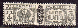 ITALIA REGNO 1945 LUOGOTENENZA 1945 PACCHI POSTALI PARCEL POST CON FREGIO L. 4 MNH - Pacchi Postali