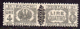 ITALIA REGNO 1945 LUOGOTENENZA 1945 PACCHI POSTALI PARCEL POST CON FREGIO L. 4 MNH - Paketmarken