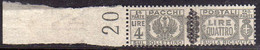 ITALIA REGNO 1945 LUOGOTENENZA 1945 PACCHI POSTALI PARCEL POST CON FREGIO L. 4 MNH - Pacchi Postali