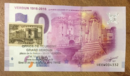 2016 BILLET 0 EURO SOUVENIR DPT 55 VERDUN 1916 - 2016 + TIMBRE ZERO 0 EURO SCHEIN BANKNOTE PAPER MONEY BANK PAPER MONEY - Private Proofs / Unofficial