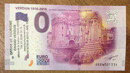 2016 BILLET 0 EURO SOUVENIR DPT 55 VERDUN 1916 - 2016 + TAMPON ZERO 0 EURO SCHEIN BANKNOTE PAPER MONEY BANK PAPER MONEY - Privatentwürfe