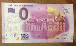 2016 BILLET 0 EURO SOUVENIR DPT 41 CHÂTEAU DE CHEVERNY + TAMPON ZERO 0 EURO SCHEIN BANKNOTE PAPER MONEY BANK - Privéproeven
