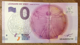 2016 BILLET 0 EURO SOUVENIR DPT 37 LÉONARD DE VINCI + TAMPON ZERO 0 EURO SCHEIN BANKNOTE PAPER MONEY BANK - Privéproeven