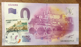 2016 BILLET 0 EURO SOUVENIR DPT 34 BÉZIERS + TIMBRE ZERO 0 EURO SCHEIN BANKNOTE PAPER MONEY BANK - Privatentwürfe