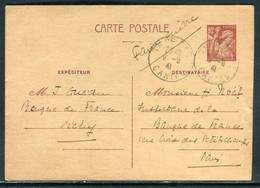 Entier Postal Type Iris - Expéditeur Banque De France De Vichy Pour Banque De France à Paris En 1941 - O 69 - Standard Postcards & Stamped On Demand (before 1995)