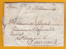 1777 - Marque Postale PARIS Sur Lettre De 2 Pages Vers Airvault, Deux Sèvres, Poitou - Règne De Louis XVI - 1701-1800: Precursores XVIII