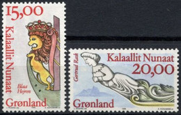 Greenland, 1996, Galleon Wood Carvings, Boat, Ship, MNH, Michel 294-295 - Sonstige & Ohne Zuordnung