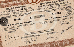 Titre De Bourse NMBS-SNCB 25 Actions De Jouissance 25 Winstaandeelen 1949. - Chemin De Fer & Tramway