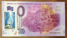 2016 BILLET 0 EURO SOUVENIR DPT 06 MUSÉE PRÉHISTORIQUE DES GORGES. + TIMBRE ZERO 0 EURO SCHEIN BANKNOTE PAPER MONEY BANK - Privéproeven