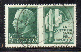 RSI102 - REPUBBLICA SOCIALE 1944 , Propaganda Di Guerra 25 Cent " La Vittoria..."  Usato (M2200) - Propaganda De Guerra