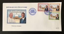 Côte D'Ivoire Ivory Coast 2020 FDC 1er Jour Joint Issue Emission Commune Vatican 50 Ans Relations Pape Pope President - Côte D'Ivoire (1960-...)