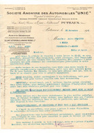 Courrier Commercial Société Anonyme Des Automobiles "UNIC" à Puteaux En 1911 - Auto's
