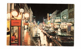LONDON, Ontario, Canada, Dundas Street At Night, 1950-70's Cars, Old Chrome Postcard - London