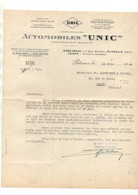 Courrier Commercial Automobiles Unic à Puteaux En 1946 - Auto's