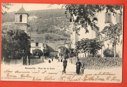 ZBH-35  RARE La Neuveville  Rue De La Gare, Restaurant Meister. ANIME. Précurseur Cachet 1902 - La Neuveville