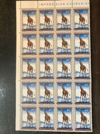 LA CHAUX-DE-FONDS FEUILLET DE 20 TIMBRES POSTES BELGISCH CONGO BELGE GIRAFES GIRAFFA BELGIQUE SUISSE - Blocs & Feuillets