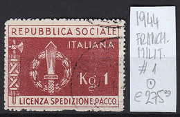 R024 - REPUBBLICA SOCIALE - FRANCHIGIA MILITARE SASS.1 USATO - Autres & Non Classés