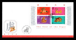 Hong Kong FDC 1998 Lunar New Year Of The Tiger M/S Tiger Postmark - FDC
