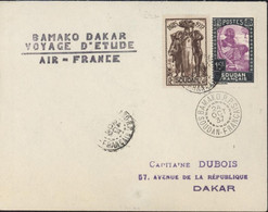 Soudan YT 65 + 96 CAD Bamako RP Soudan Français 24 10 37 Griffe Bamako Dakar Voyage D'études Air France Avion Aviation - Cartas & Documentos