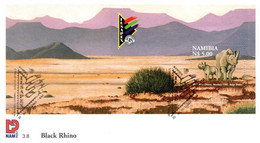 Namibia - 1998 ILSAPEX Rhino MS FDC # SG 818 , Mi Block 45 - Rhinoceros