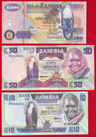 Zambia Set Of 3 Notes: 10 - 100 Kwacha 1988-1992 P-26;28;38 UNC - Zambie