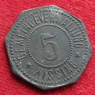 Germany Wissing  5  Pfennig  No Date Bavaria  Alemania Allemagne Alemanha Zinc Notgeld 377 - Sonstige & Ohne Zuordnung