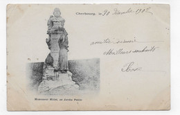 (RECTO / VERSO) CHERBOURG EN 1902 - MONUMENT MILLET AU JARDIN PUBLIC - PLIS ANGLES IMPORTANT A GAUCHE - CPA PRECURSEUR - Cherbourg