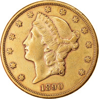 Monnaie, États-Unis, Liberty Head, $20, Double Eagle, 1890, U.S. Mint, San - 20$ - Double Eagle - 1877-1901: Coronet Head