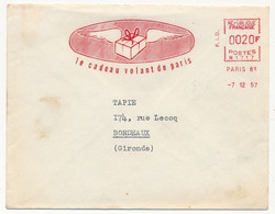 FRANCE - Enveloppe EMA - Le Cadeau Volant De Paris (F.I.D.) - 7/12/1957 - PARIS 81 - Freistempel