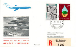 Genève UNO ONU Helsinki 1981 - Finnair Jet 7 -  Inaugural Flight - 1er Vol Erstflug - Covers & Documents