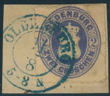 1862, 2 Groschen Durchstochen Auf Prachtbriefstück Mit Blauem OLDENBURG-Stempel - Oldenbourg