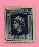 Italia Lungotenenza Fiscali Revenue Imposta Industria Commercio Lire 3 Usato - Revenue Stamps