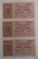 1 Una Lira Serie 3 Biglietti Numeri Consecutivi - Italia – 1 Lira