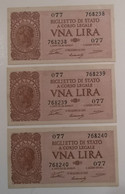 1 Una Lira Serie 3 Biglietti Numeri Consecutivi - Italië – 1 Lira