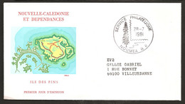 Polynésie 1979 N° 453 O FDC, Premier Jour, L'Île Des Pins, Carte, Pêche, Poisson, Poissons, Tortue, Requin Koutomo Gadji - Storia Postale