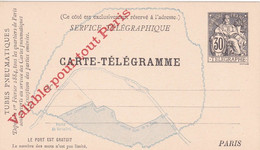 Carte Telegramme Chaplain 30c Noire Neuve Plan Paris Sans Rose Valable Pour Tout Paris - Pneumatische Post