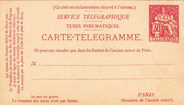 Carte Telegramme Tubes Pneumatiques Chaplain 30c Rose Neuve 129*75 - Pneumatische Post