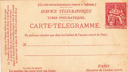 Carte Telegramme Tubes Pneumatiques Chaplain 30c Rose Neuve - Pneumatische Post