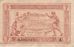 BILLETE DE FRANCIA DE 1 FRANC DEL AÑO 1917 SERIE A  (BANKNOTE)  TRESOSERIE ARMEES - 1917-1919 Army Treasury