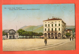 ZBJ-28 Luino Piazza Vittorio Emanuele E Stazione Imbarcadero , Hotel Bellevue ANIMATO. Circulé 1913,timbre Manque - Luino