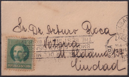 1917-H-380 CUBA REPUBLICA 1917 1c 1927 SOBRE DE TARJETA DE PRESENTACION TABACO TOBACCO CANCEL. - Used Stamps