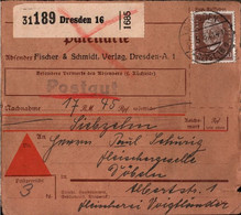 ! 1934 Dresden , Sachsen, Nach Döbeln, Nachnahme Paketkarte, Deutsches Reich, 3. Reich - Brieven En Documenten