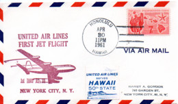 UNITED AIR LINES FIRST JET FLIGHT  NEW-YORK CITY   HAWAII  CACHET HONOLULU 1961 - Recordatorios