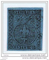 PARMA:  1852  GIGLIO  -  40 C. AZZURRO  US. -  GRANDI  MARGINI  -  SASS. 5 - Parma