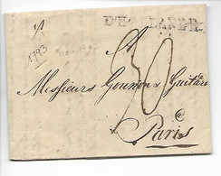 MARQUE D'ENTREE Sur Pli D'AMSTERDAM  Marque Noire D'HOLLANDE Pour PARIS 1793  ....HH - 1792-1815: Conquered Departments