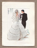 Grande CPSM FANTAISIE BRODEE - MARIAGE - Jeune Couple De Mariés Habit Brodé Et Tissu - Illustrateur - Embroidered