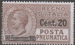 Italia 1924 Posta Pneumatica UnN°PN5 (*) No Gum Cent 20/10 - Pneumatische Post