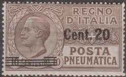 Italia 1924 Posta Pneumatica UnN°PN5 MH/* Cent 20/10 - Rohrpost