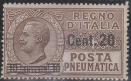 Italia 1924 Posta Pneumatica UnN°PN5 MNH/** Cent 20/10 - Posta Pneumatica