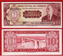 PARAGUAY, 10 Guaranies, 1952, Pick 196b, (A Prefix), UNC - Paraguay